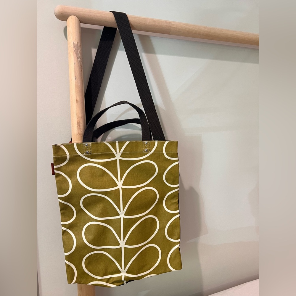 Orla Kiely green black stem print fold over tote bag shoulder messenger